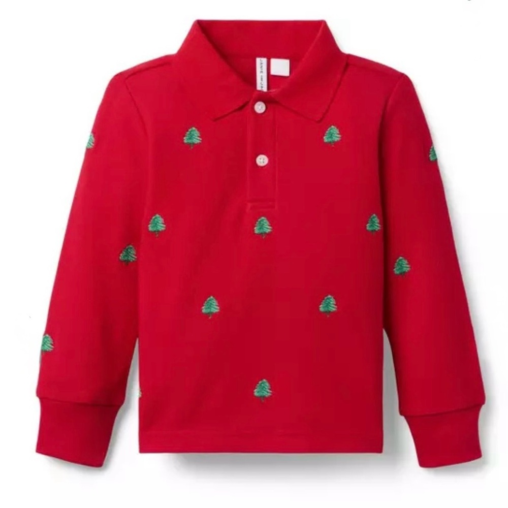 Janie and Jack Embroidered Tree Pique Red Polo. EUC. Size 3.